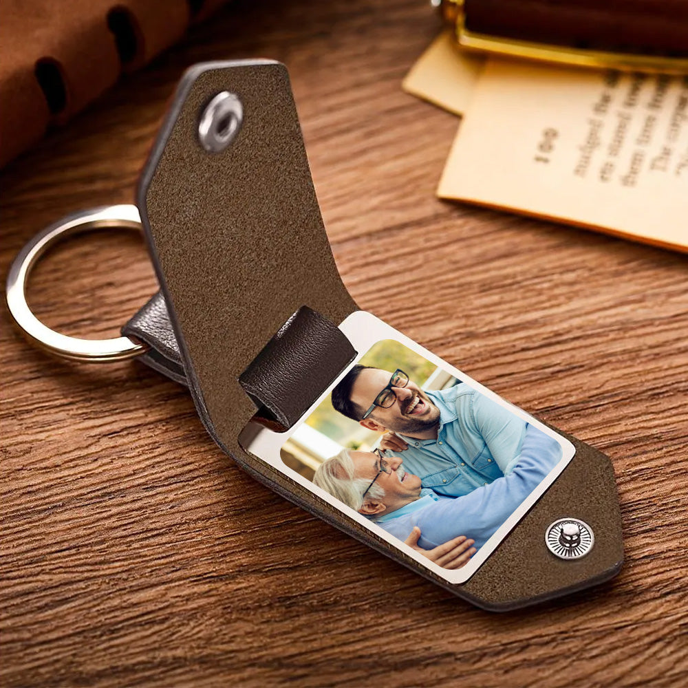 Custom Photo Keychain Engraved Keychains Leather Gifts For Father
