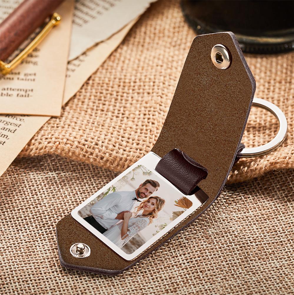 Custom Photo Keychain Engraved Keychains Leather Gifts for Couple