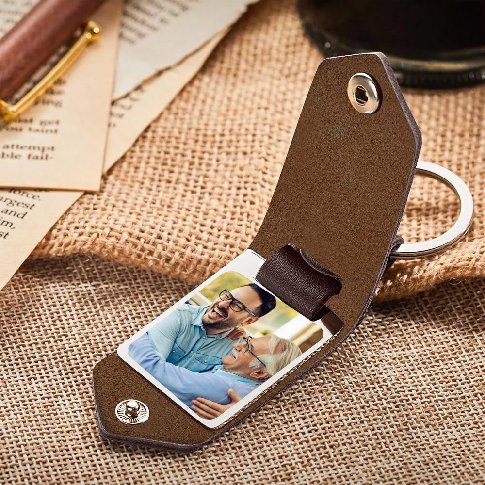 Custom Photo Keychain Engraved Keychains Leather Gifts For Father