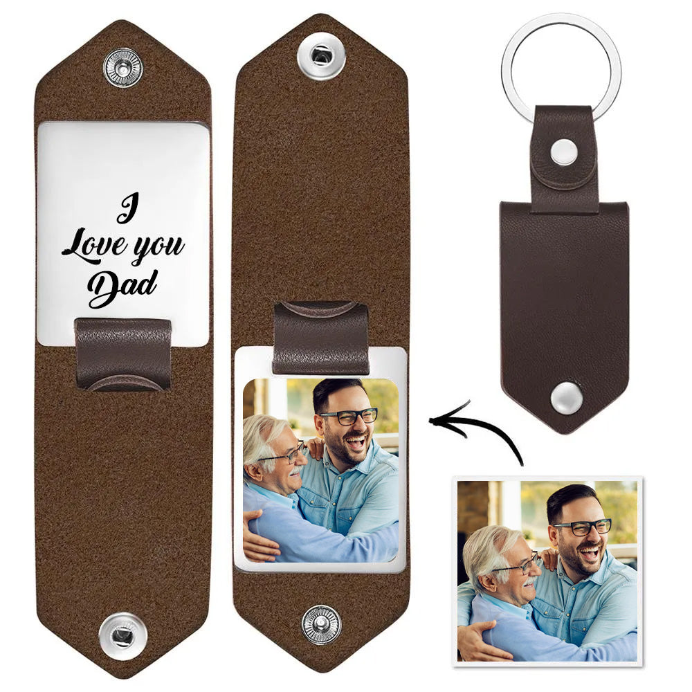 Custom Photo Keychain Engraved Keychains Leather Gifts For Father