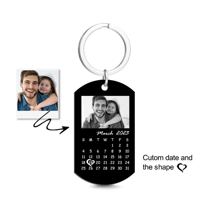 Custom Black Filter Classic Photo Calendar Keychain Unique Design Gift For Father's Day
