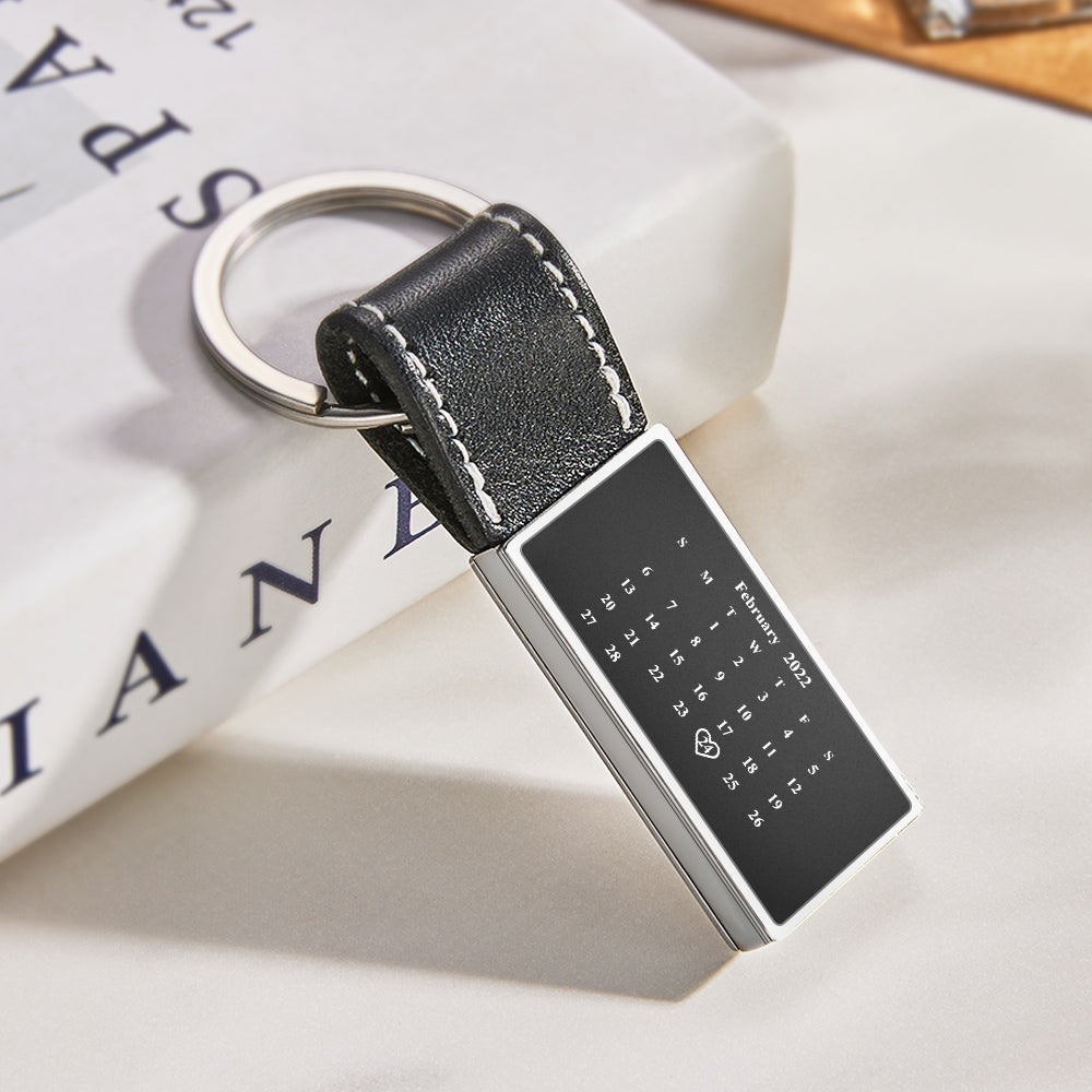 Personalized Calendar Leather Keychain Custom Date Unique Keyring Anniversary Gift
