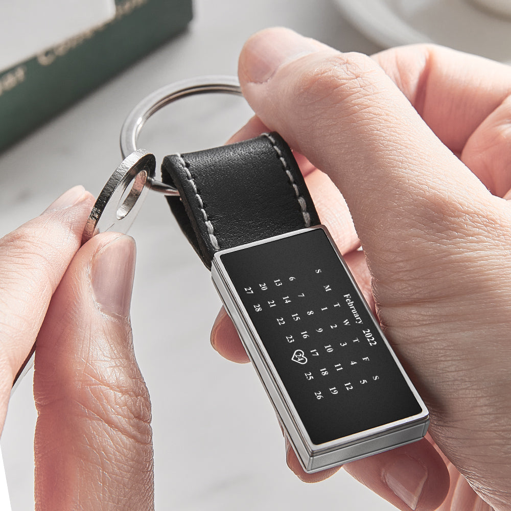Personalized Calendar Leather Keychain Custom Date Unique Keyring Anniversary Gift