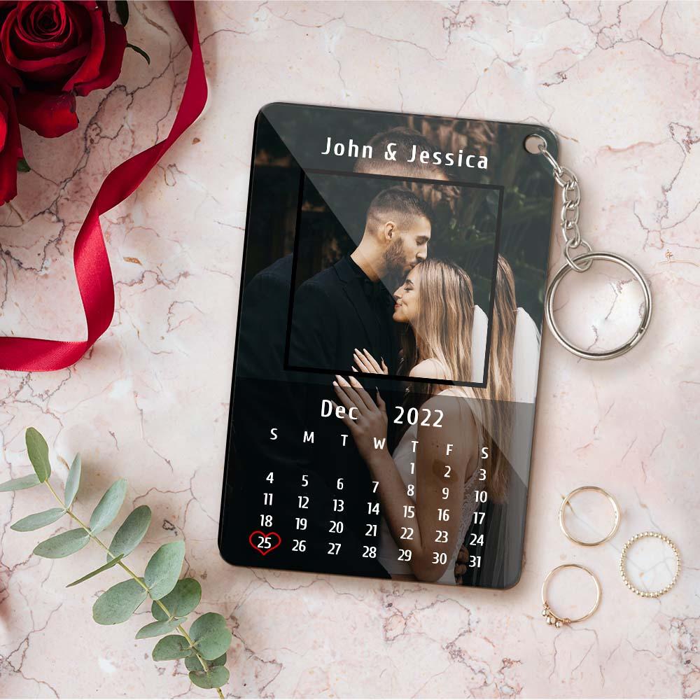 Custom Calendar Couples Keychain Photo and Text Keychain Gifts for Boyfriend Girlfriend Husband Wife