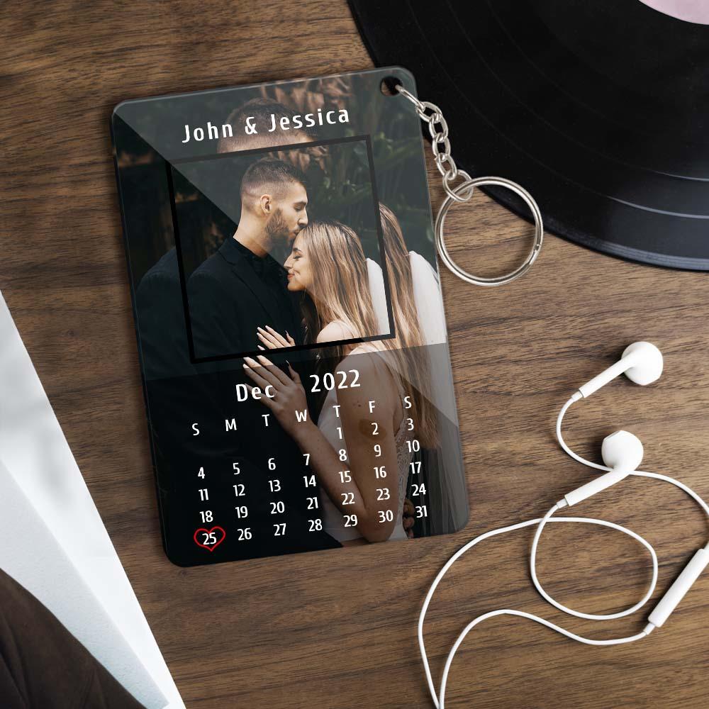 Custom Calendar Couples Keychain Photo and Text Keychain Gifts for Boyfriend Girlfriend Husband Wife