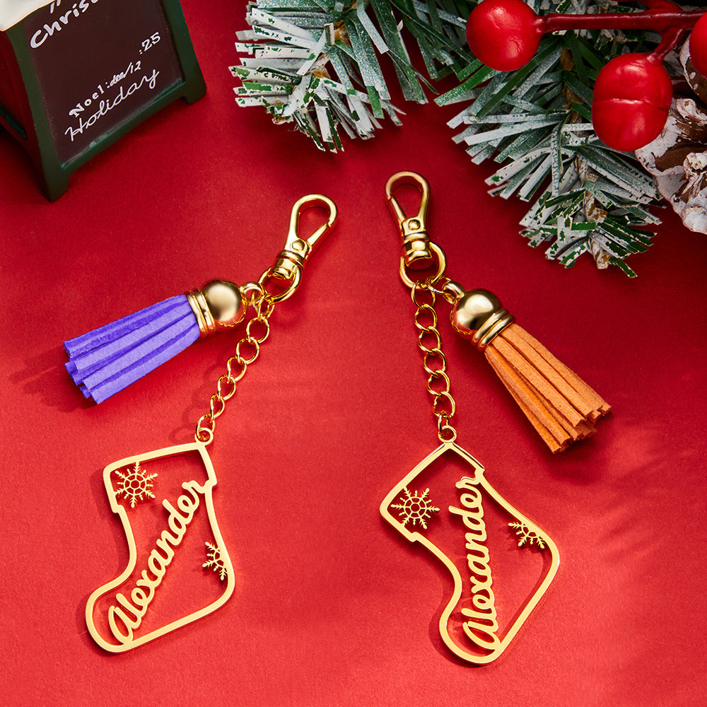 Personalized Name Tassel Keychain Customized Stocking Ornament Christmas Day Gifts