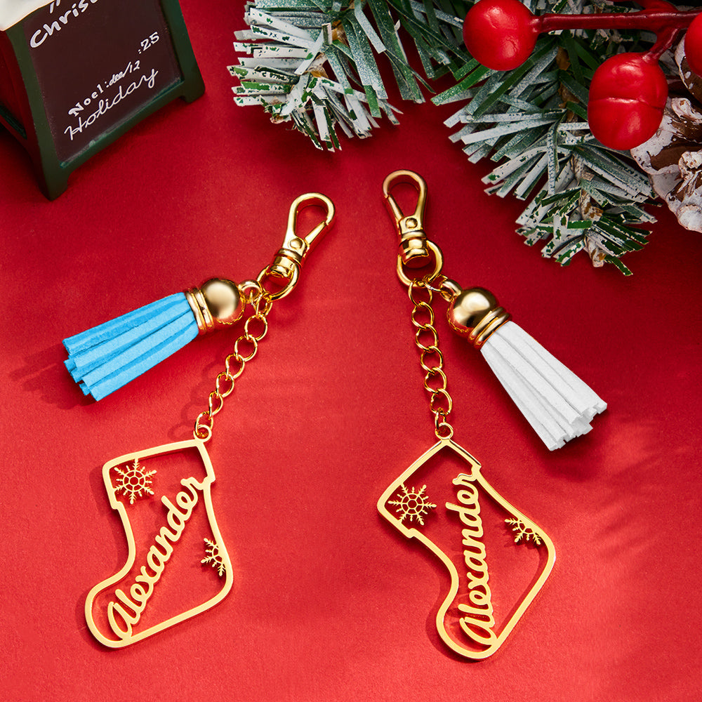 Personalized Name Tassel Keychain Customized Stocking Ornament Christmas Day Gifts