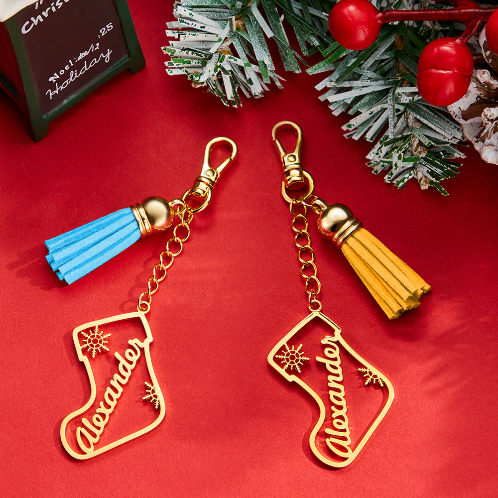 Personalized Name Tassel Keychain Customized Stocking Ornament Christmas Day Gifts