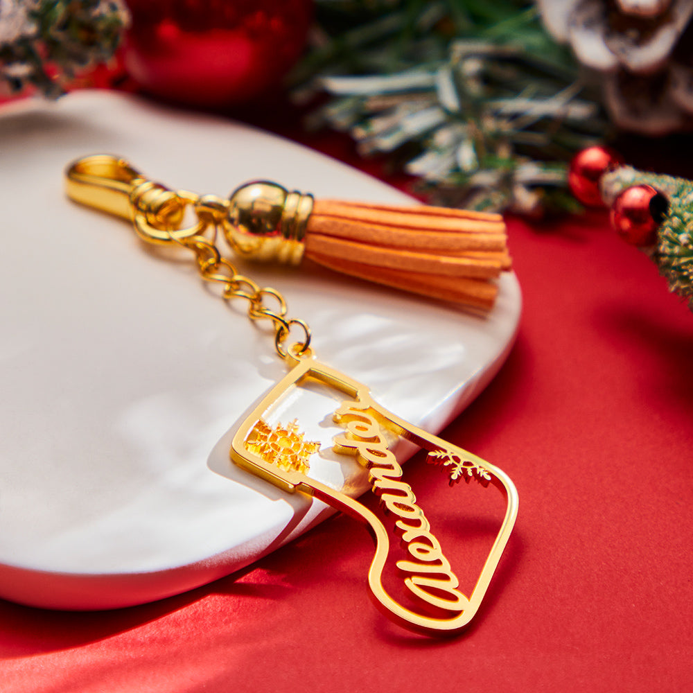 Personalized Name Tassel Keychain Customized Stocking Ornament Christmas Day Gifts