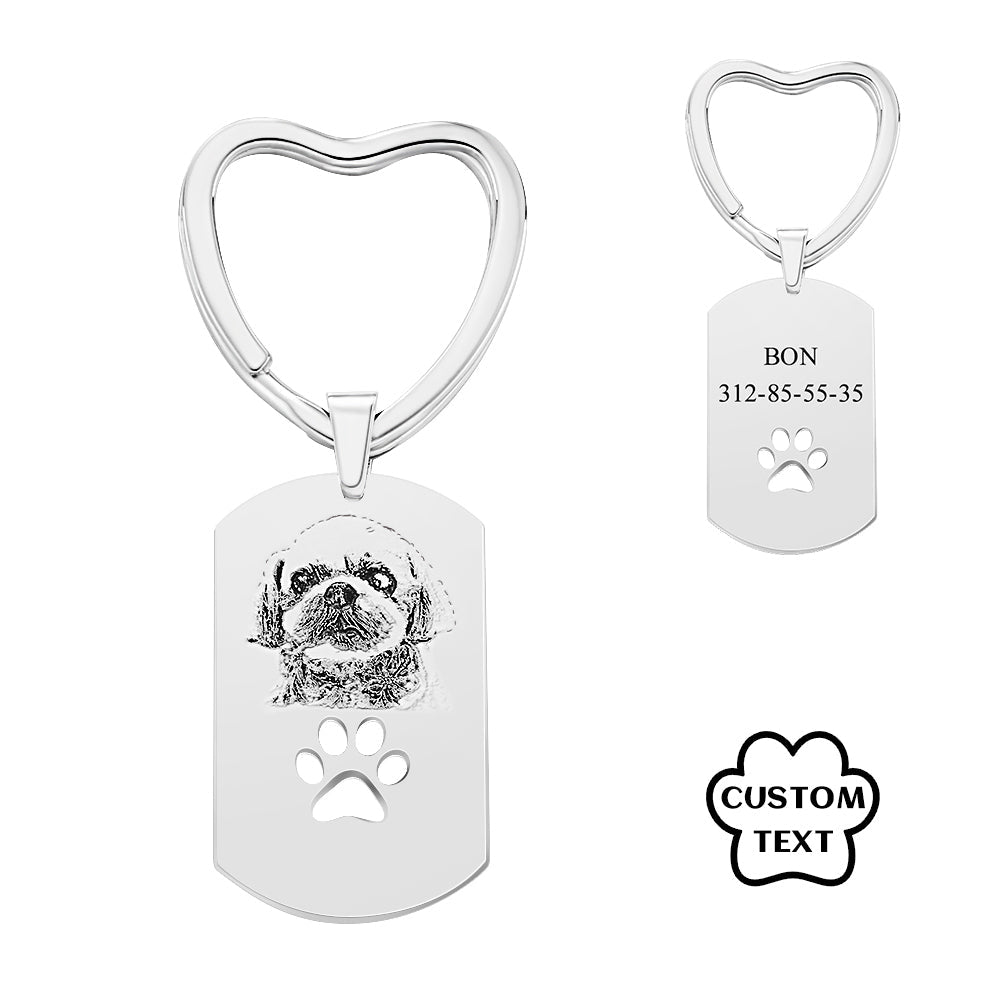 Personalized Dog Tag Photo Keychain Custom Pet Paw Pendant Memorable Gifts