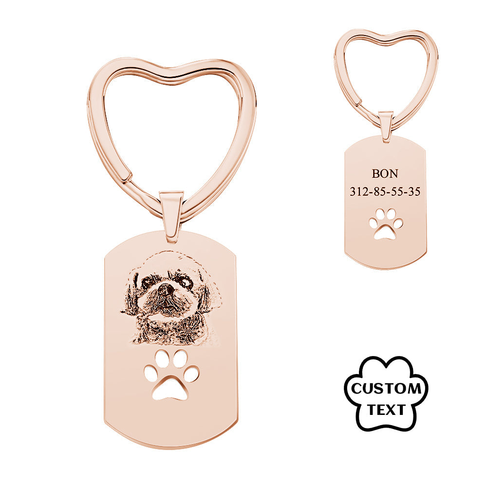Personalized Dog Tag Photo Keychain Custom Pet Paw Pendant Memorable Gifts