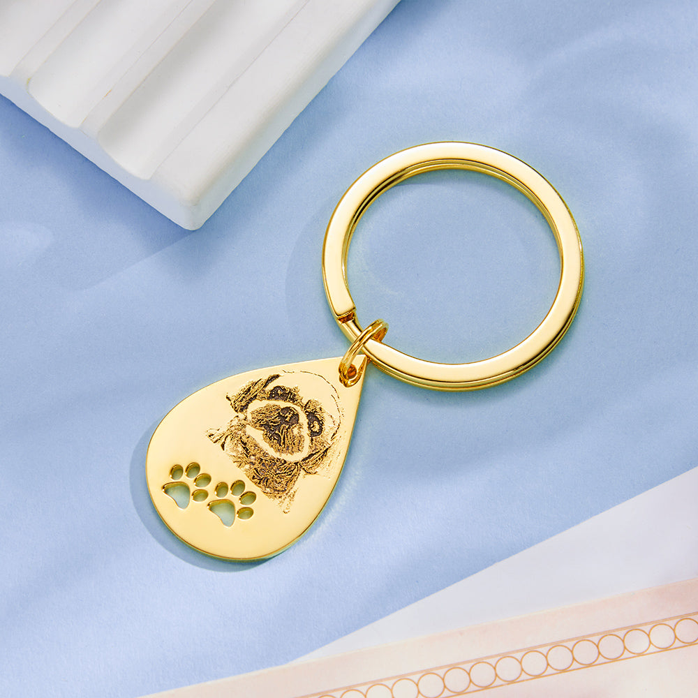 Personalized Pet Tag Photo Keychain Custom Dog Paw Pendant Memorable Gifts