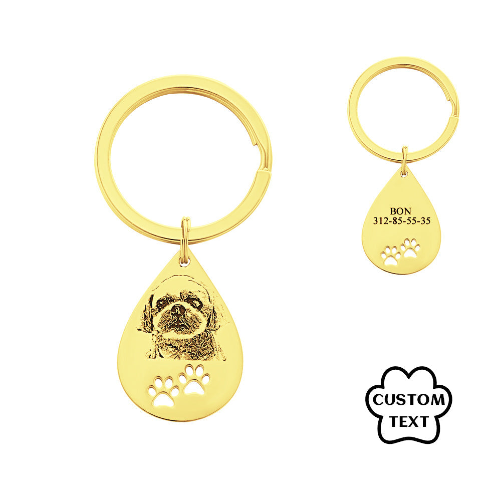 Personalized Pet Tag Photo Keychain Custom Dog Paw Pendant Memorable Gifts
