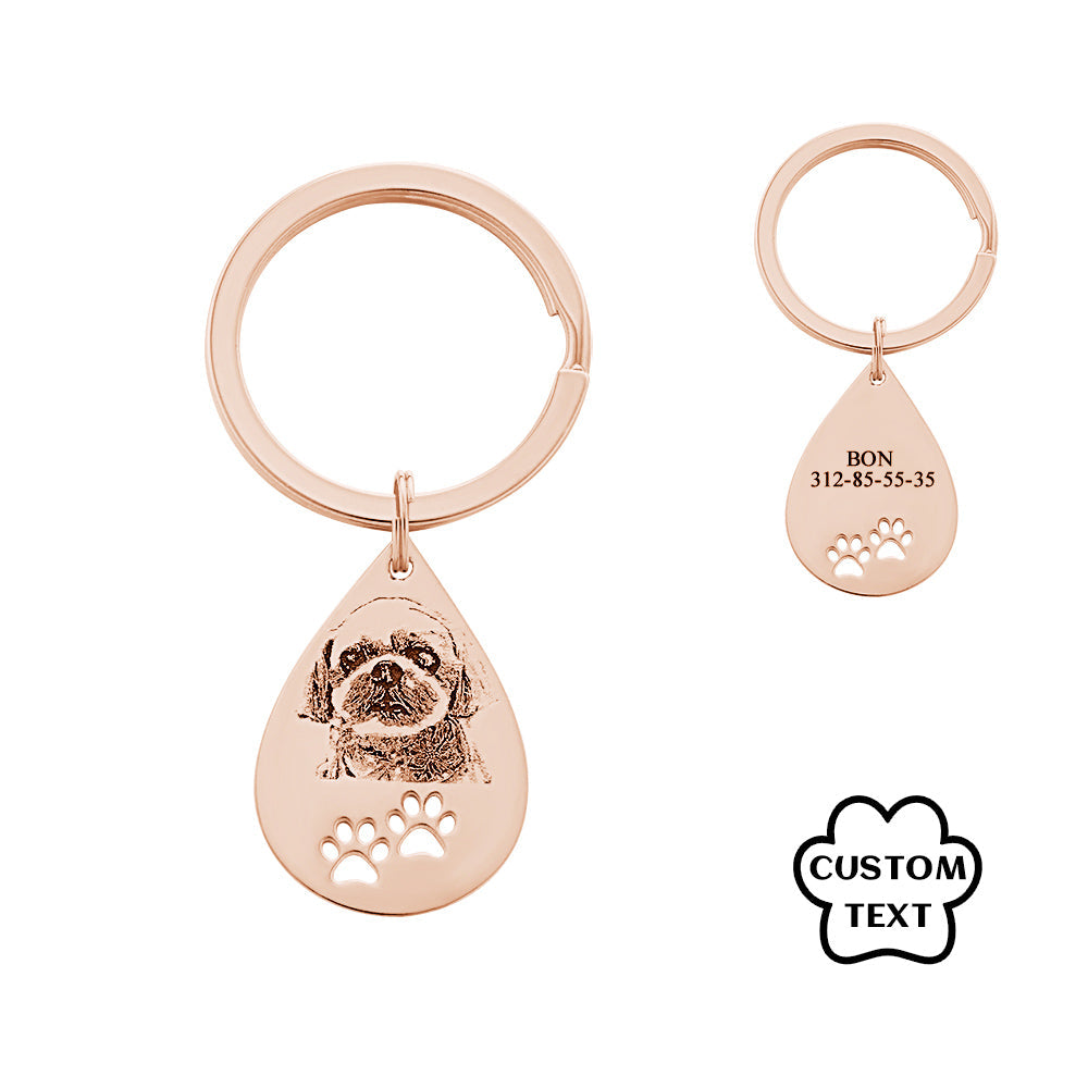 Personalized Pet Tag Photo Keychain Custom Dog Paw Pendant Memorable Gifts