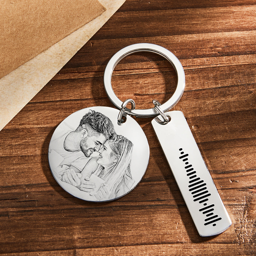 Custom Photo Calendar Music Keychain Personalized Stainless Steel Keychain Gift for Lover