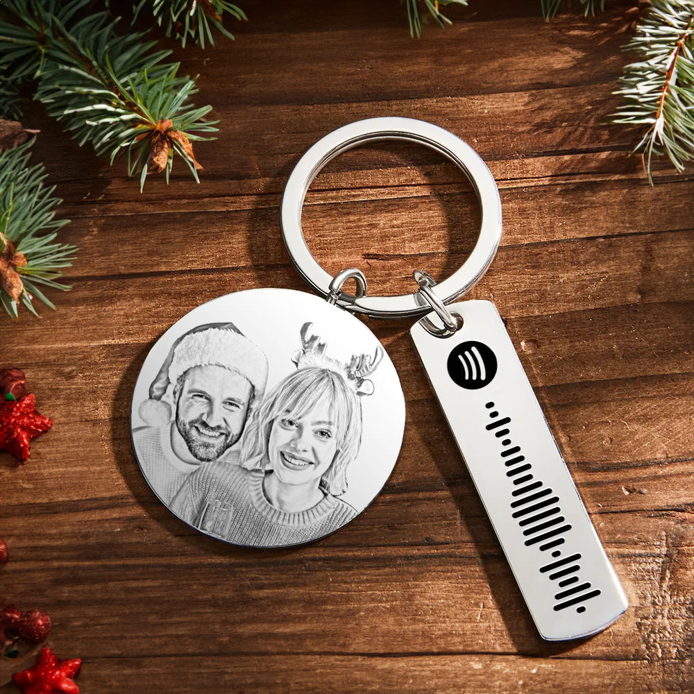 Custom Photo Calendar Spotify Keychain Personalized Stainless Steel Keychain Christmas Gift