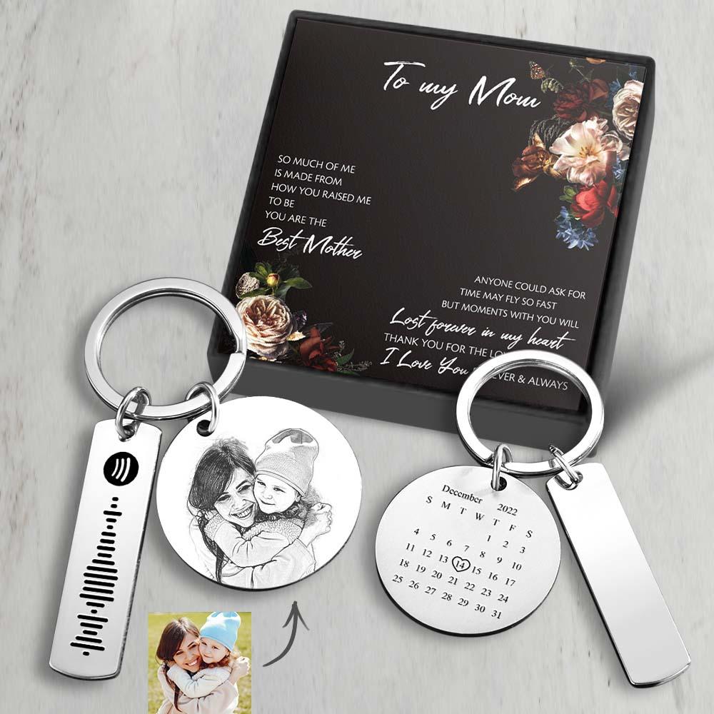 Custom Photo Calendar Spotify Keychain Stainless Steel Key Chains Gift For Mom