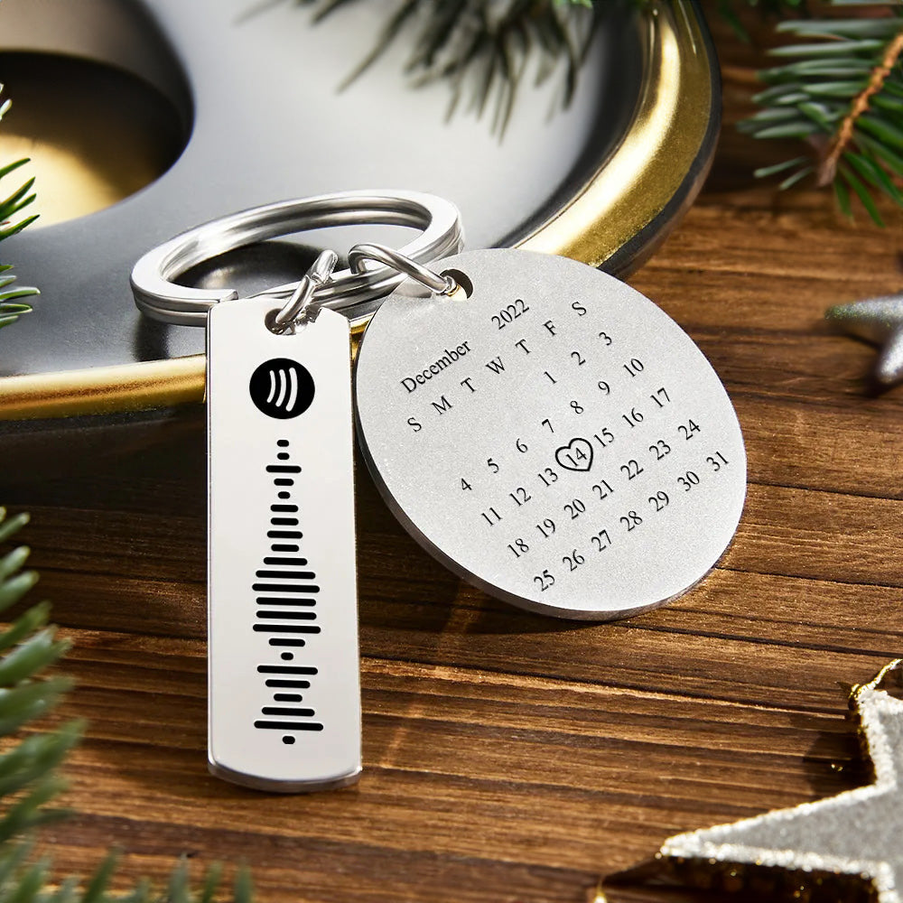 Custom Photo Calendar Spotify Keychain Personalized Stainless Steel Keychain Christmas Gift