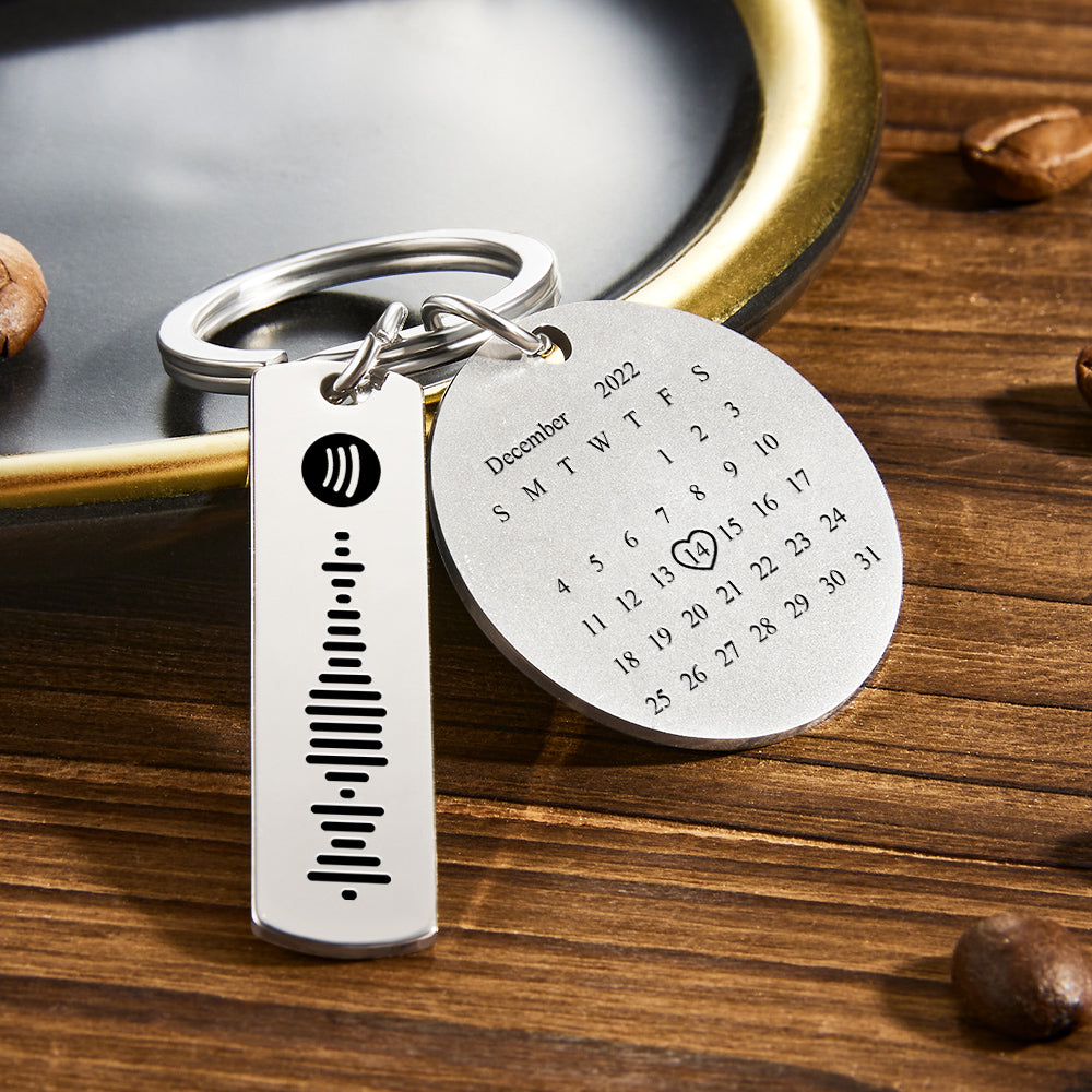 Custom Photo Calendar Spotify Keychain Stainless Steel Key Chains Gift For Mom