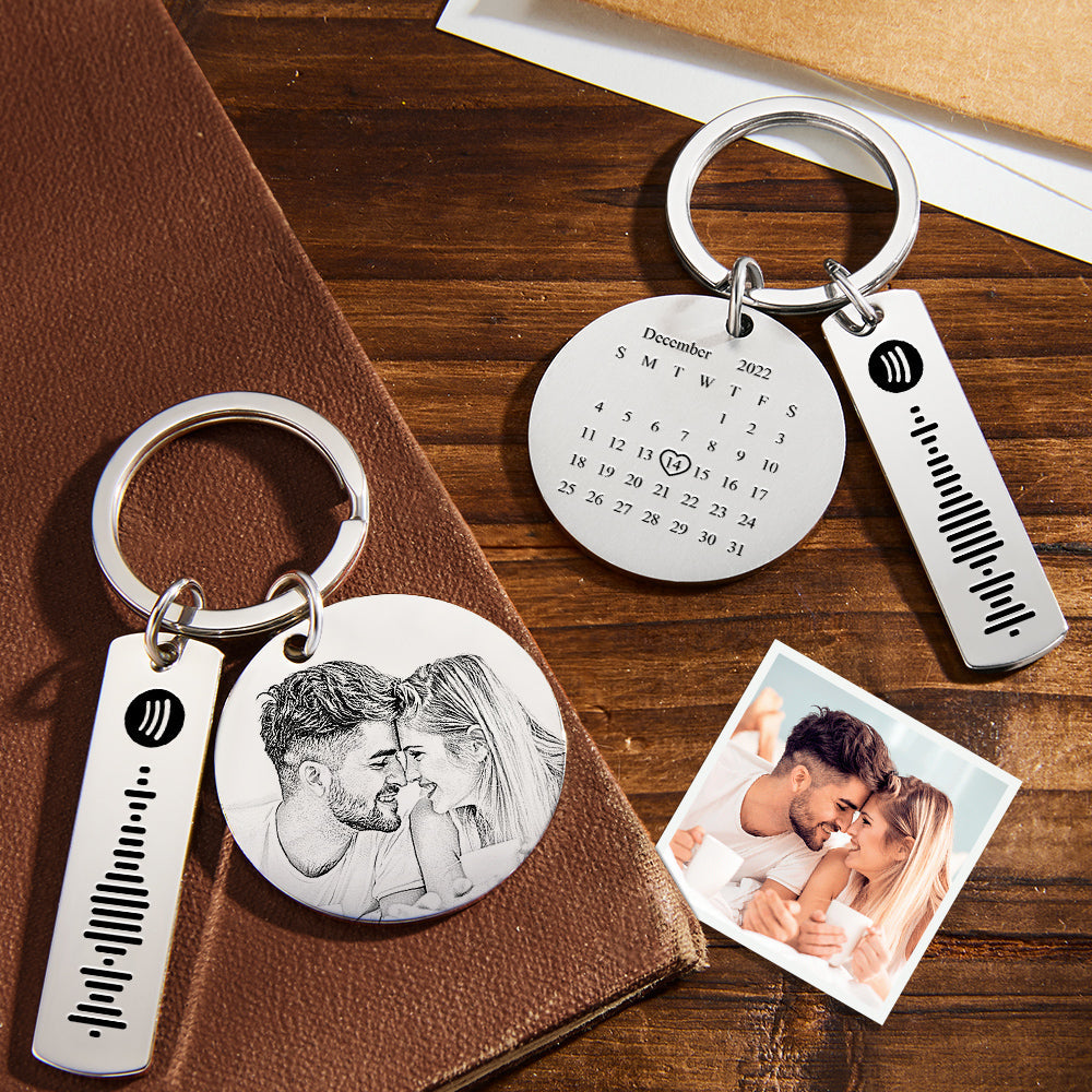 Custom Photo Calendar Spotify Keychain Stainless Steel Key Chains Gift For Mom