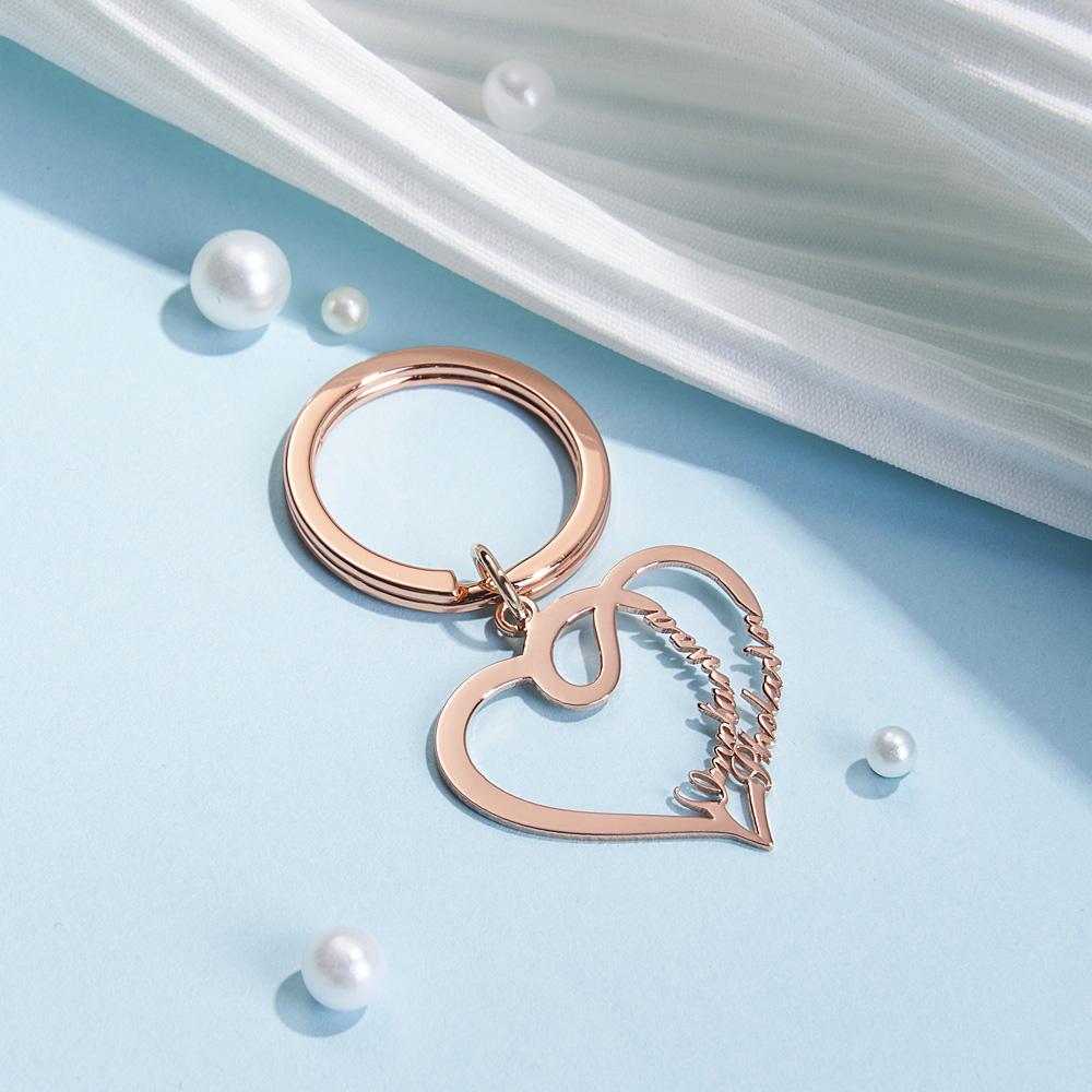 Custom Engraved Name Keychain Double Love Couple Gifts