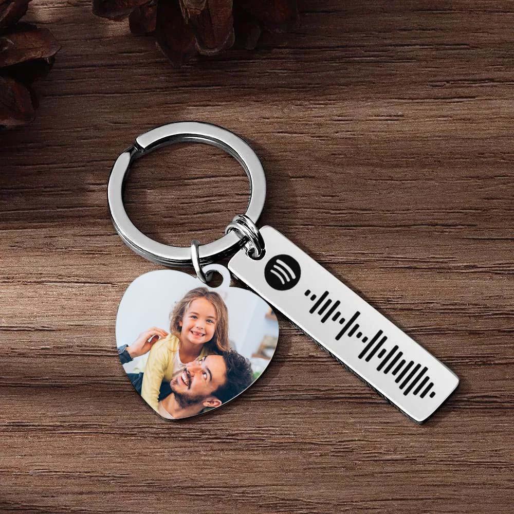 Personalized Spotify Keychain Custom Picture & Music Song Code Heart Photo Keyring Father's Day Gifts for Dad