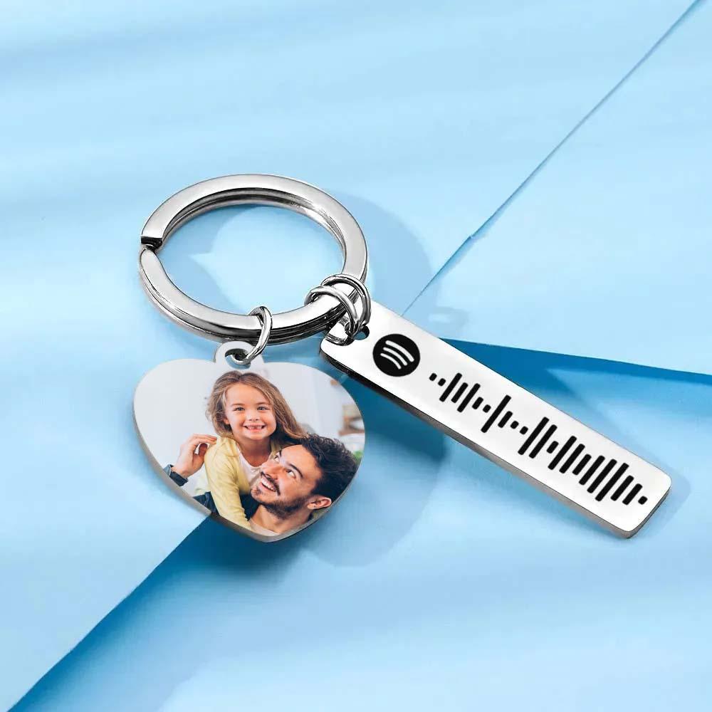 Personalized Spotify Keychain Custom Picture & Music Song Code Heart Photo Keyring Father's Day Gifts for Dad