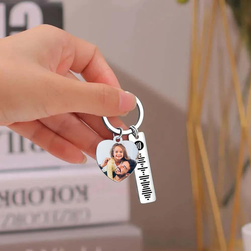 Personalized Spotify Keychain Custom Picture & Music Song Code Heart Photo Keyring Father's Day Gifts for Dad