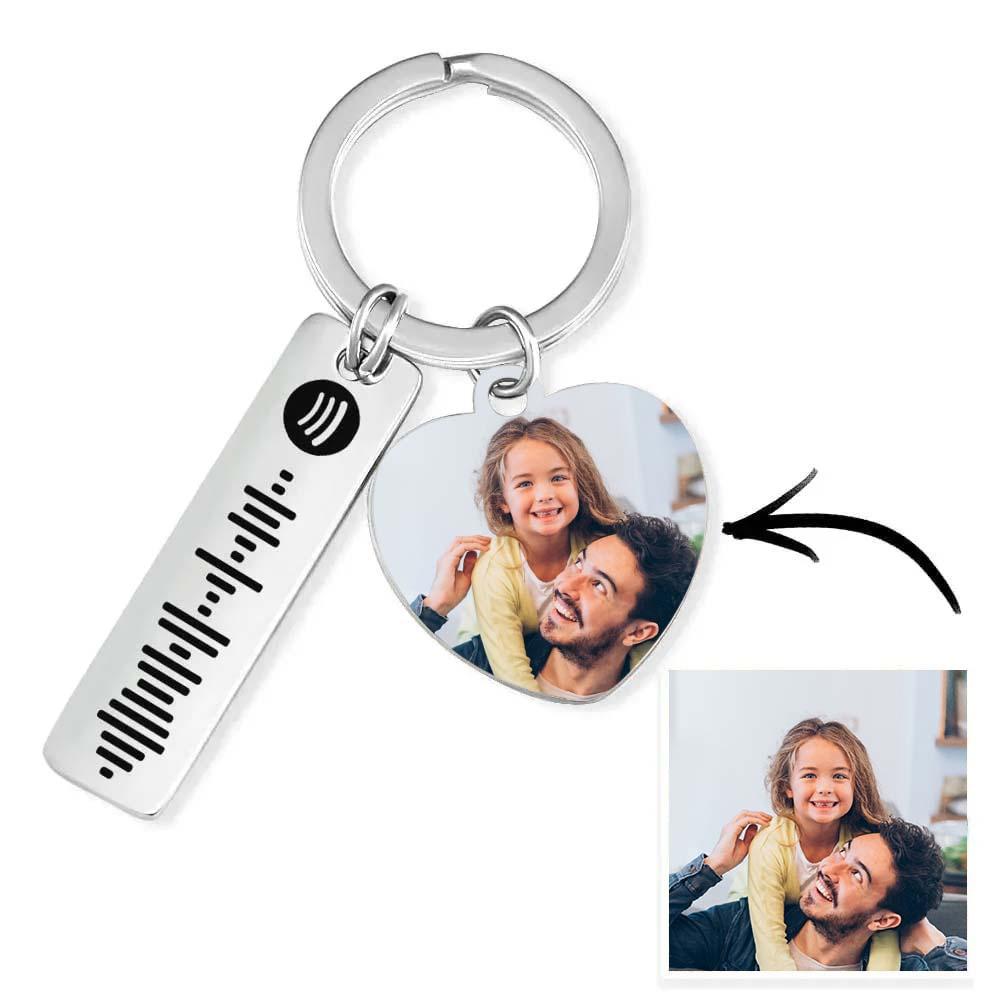 Personalized Spotify Keychain Custom Picture & Music Song Code Heart Photo Keyring Father's Day Gifts for Dad