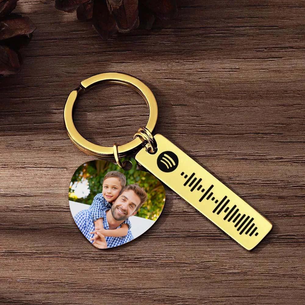 Personalized Spotify Keychain Custom Picture & Music Song Code Heart Photo Keyring Father's Day Gifts for Dad