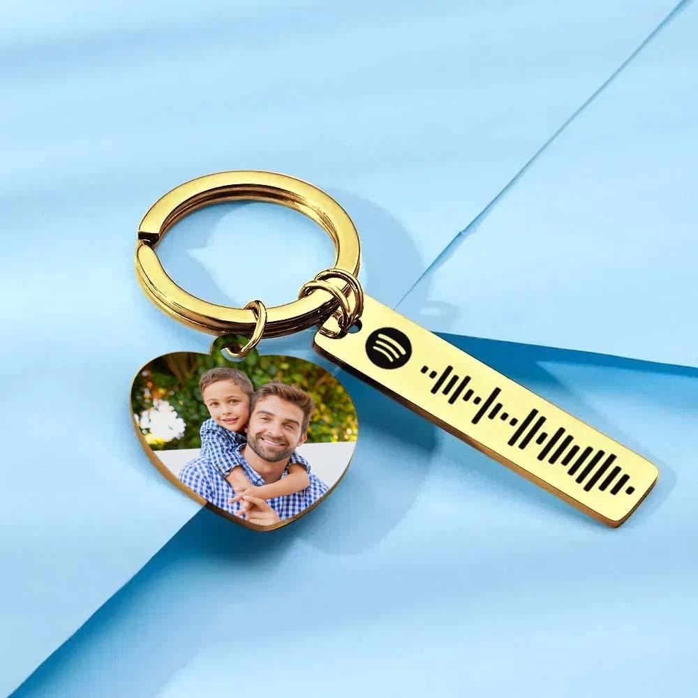 Personalized Spotify Keychain Custom Picture & Music Song Code Heart Photo Keyring Father's Day Gifts for Dad