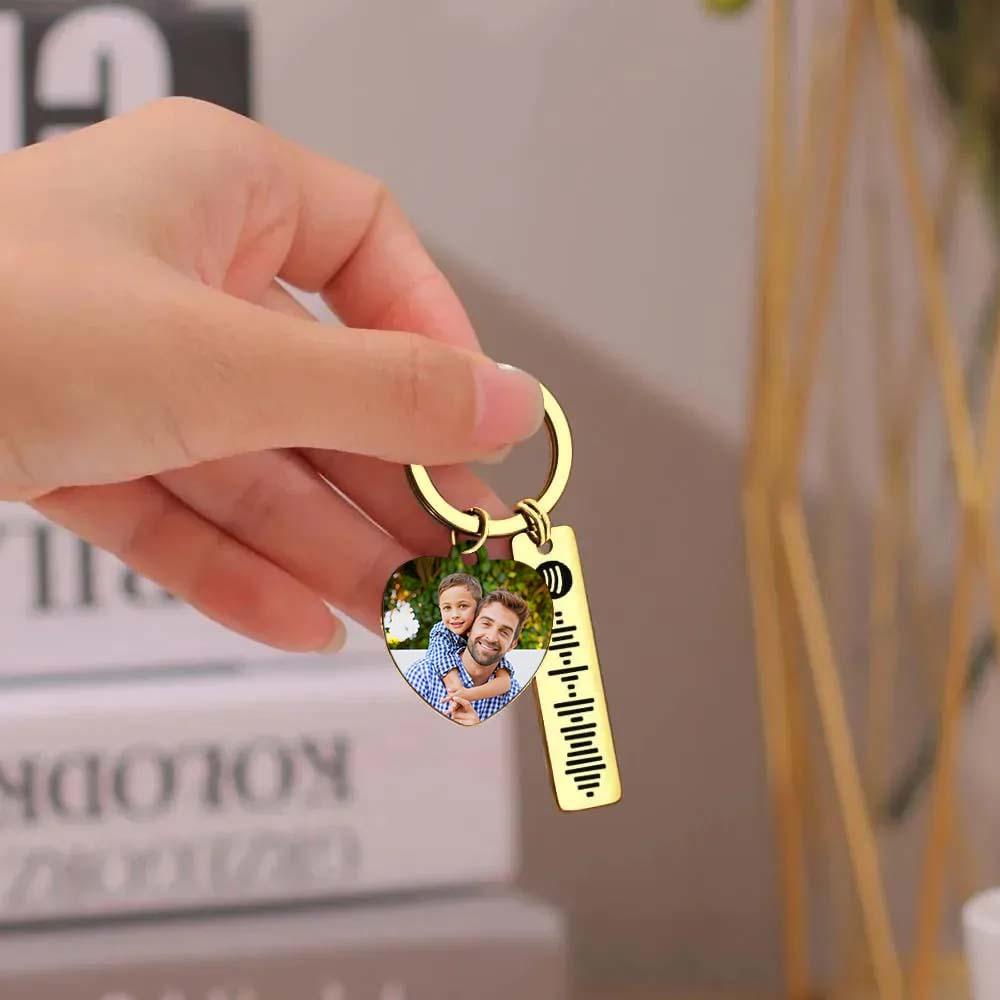 Personalized Spotify Keychain Custom Picture & Music Song Code Heart Photo Keyring Father's Day Gifts for Dad