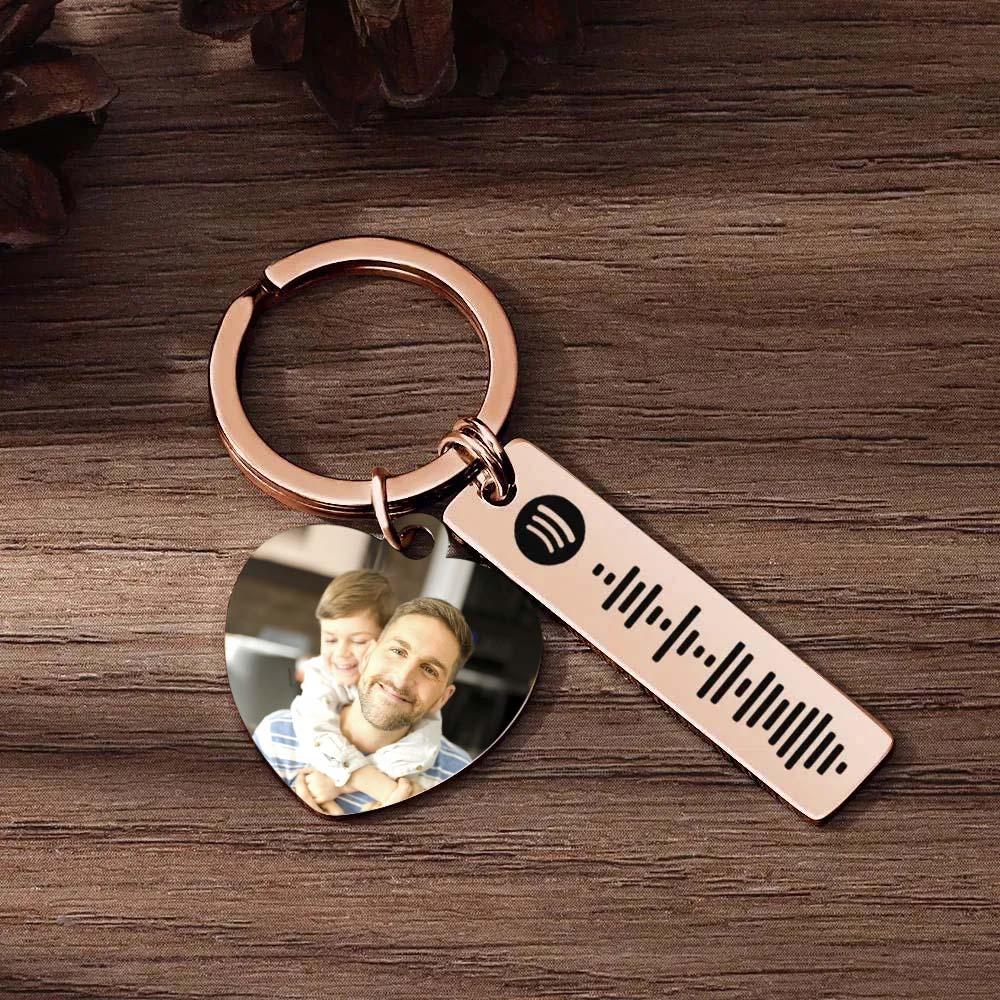 Personalized Spotify Keychain Custom Picture & Music Song Code Heart Photo Keyring Father's Day Gifts for Dad