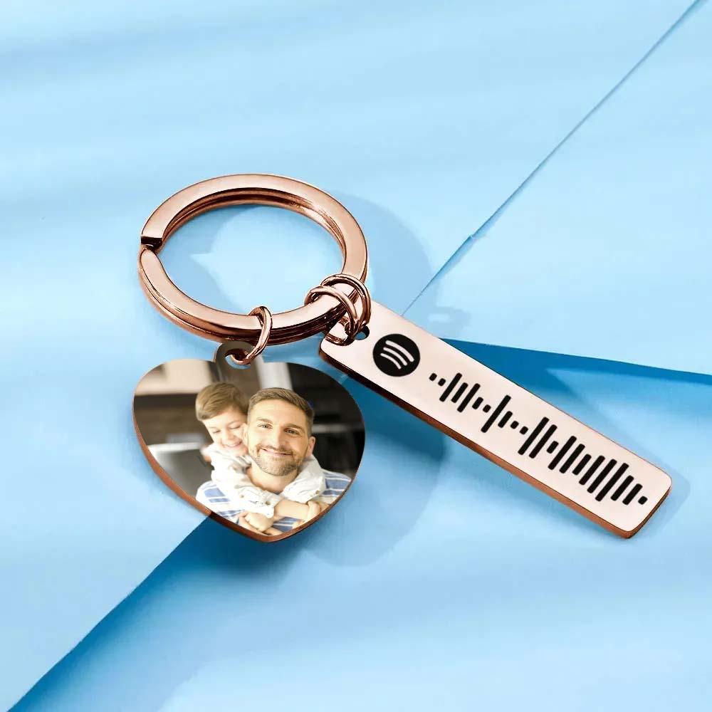 Personalized Spotify Keychain Custom Picture & Music Song Code Heart Photo Keyring Father's Day Gifts for Dad