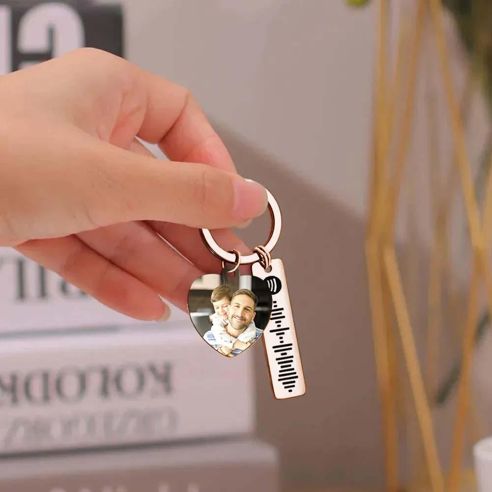 Personalized Spotify Keychain Custom Picture & Music Song Code Heart Photo Keyring Father's Day Gifts for Dad