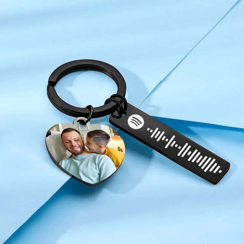Personalized Spotify Keychain Custom Picture & Music Song Code Heart Photo Keyring Father's Day Gifts for Dad
