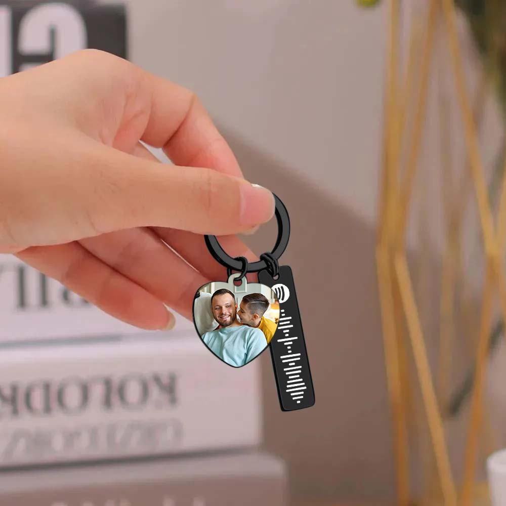 Personalized Spotify Keychain Custom Picture & Music Song Code Heart Photo Keyring Father's Day Gifts for Dad