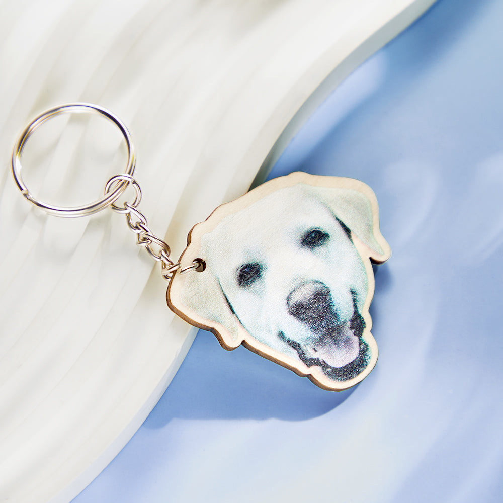 Personalized Pet Photo Wooden Keychain Custom Dog Cat Photo Keyring Pendant Memorable Gifts