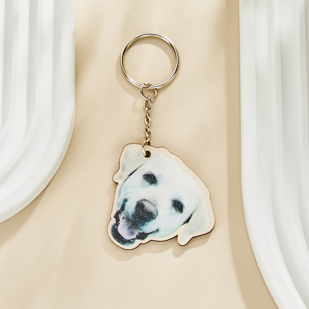 Personalized Pet Photo Wooden Keychain Custom Dog Cat Photo Keyring Pendant Memorable Gifts