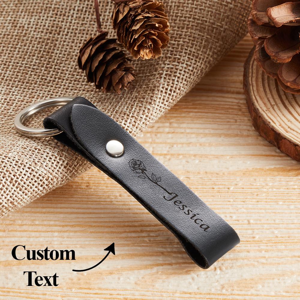 Custom Name Leather Keychain Personalised Rose Key Chain Memorial Gifts for Her
