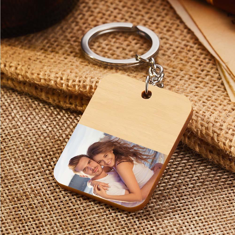 Custom Wooden Photo Key Chain with Your Own Text