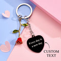 Personalized Rose Pendant Heart Keychain Elegant Flower Key Ring for Her