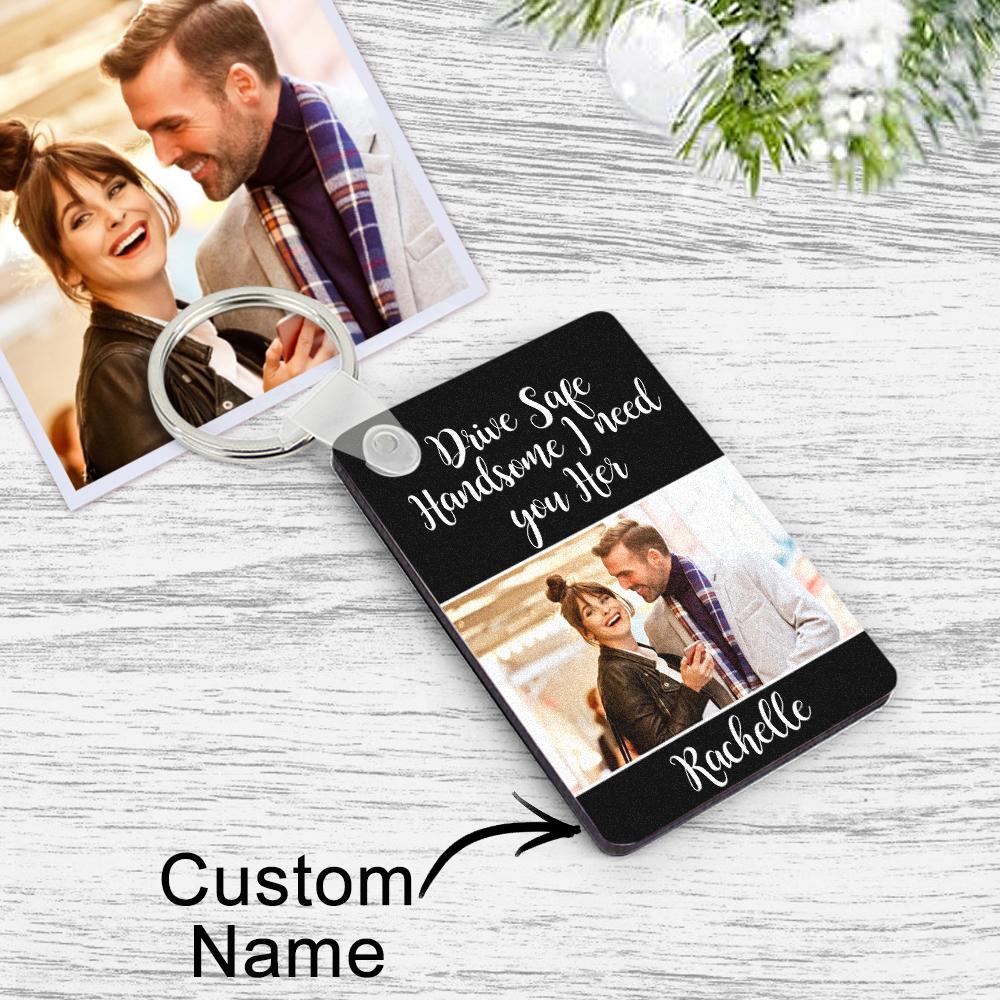 Custom Photo Engraved Keychain Drive Safe Couple Love Gifts