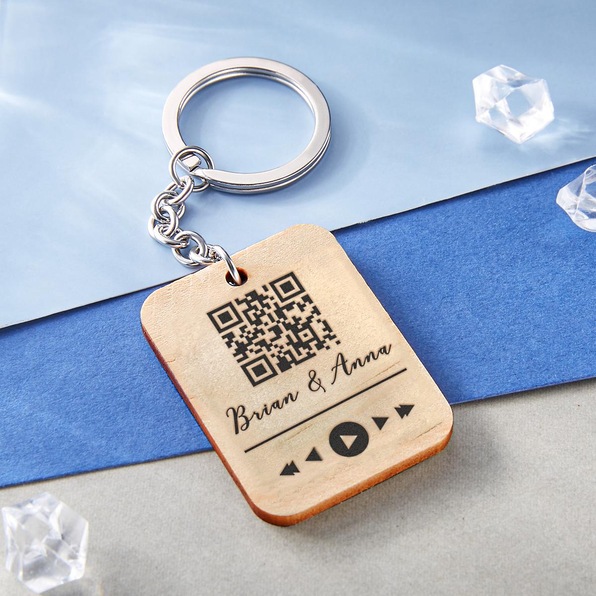 Custom Wooden QR Code Key Chain With Your Text