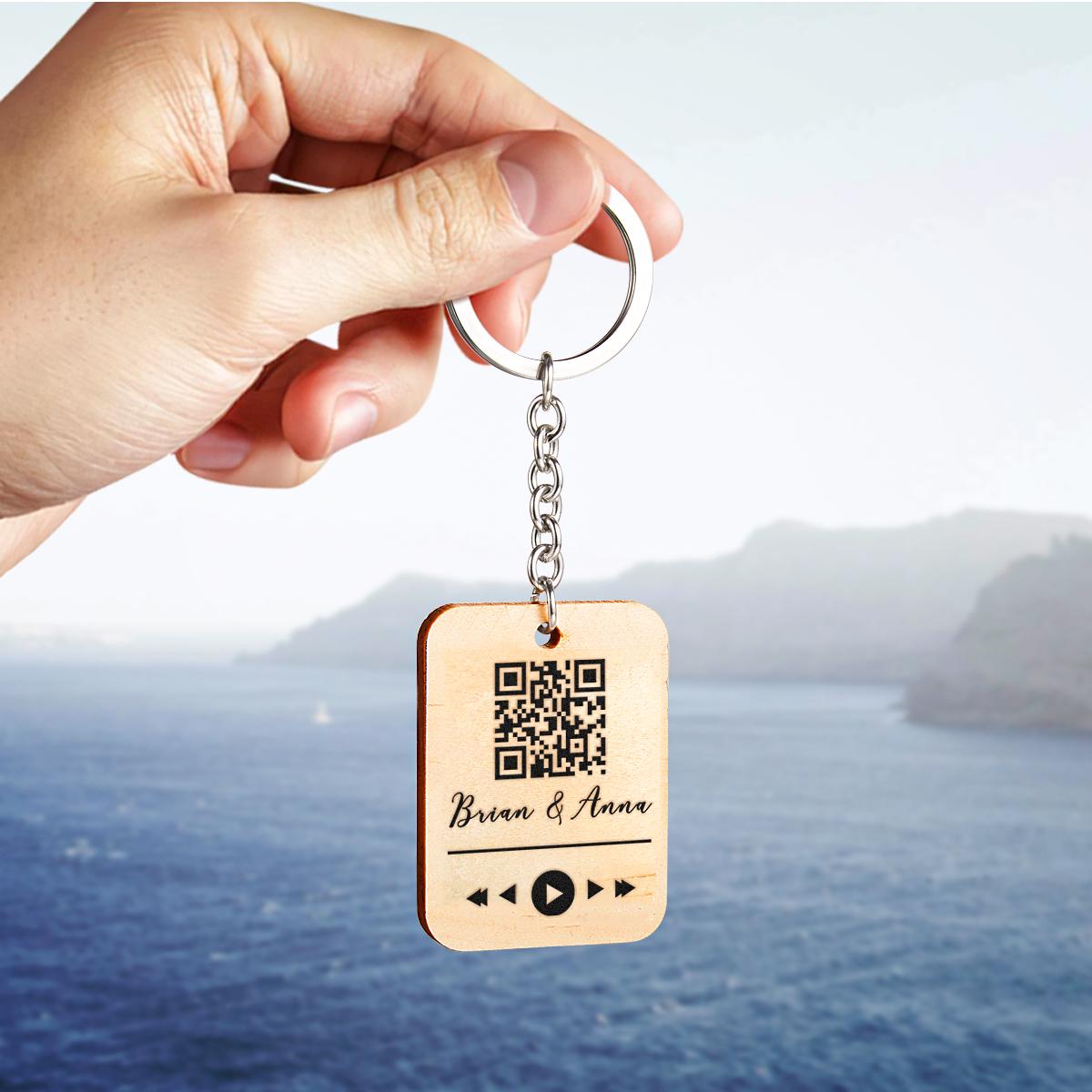Custom Wooden QR Code Key Chain With Your Text