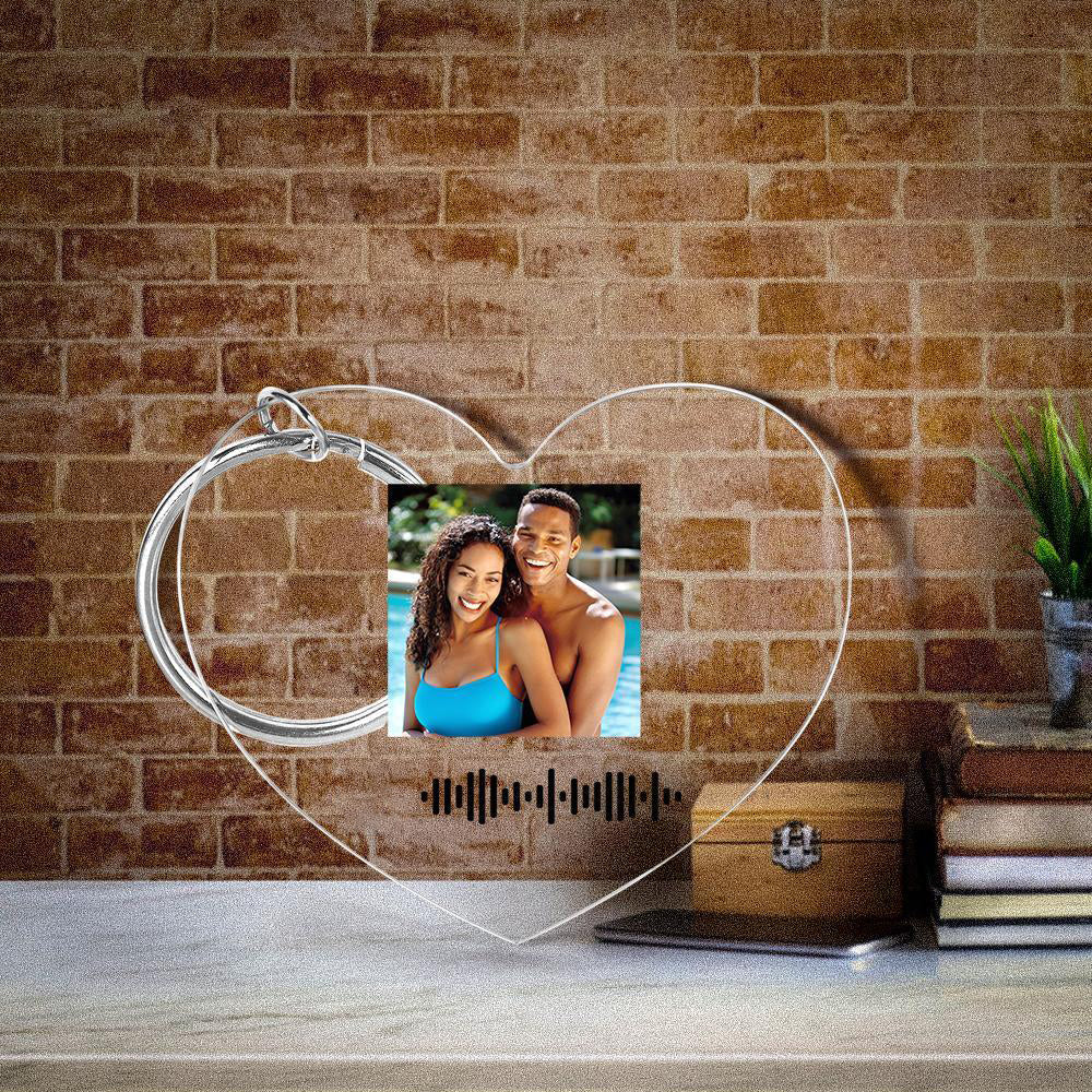 Scannable Music Code Keychain Music Favorite Song Photo Engraved Keychain Gifts for Couple