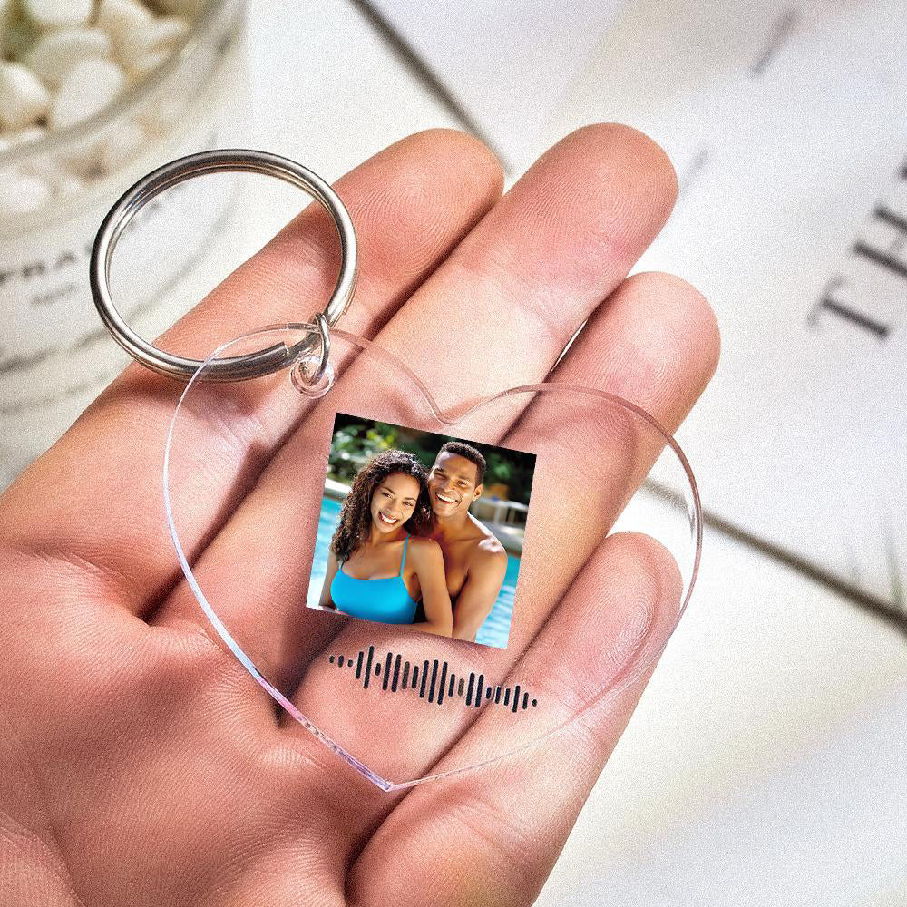 Scannable Music Code Keychain Music Favorite Song Photo Engraved Keychain Gifts for Couple