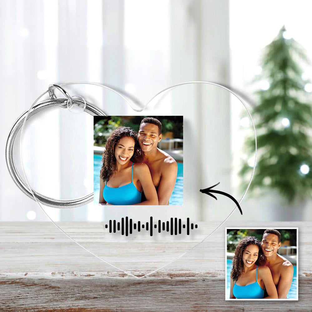 Scannable Music Code Keychain Music Favorite Song Photo Engraved Keychain Gifts for Couple