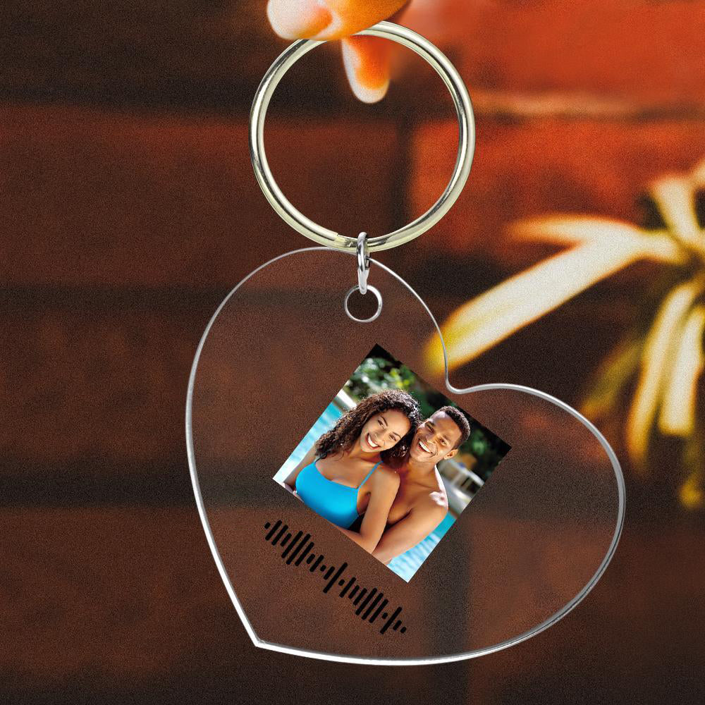 Scannable Music Code Keychain Music Favorite Song Photo Engraved Keychain Gifts for Couple
