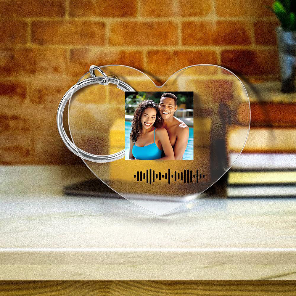 Scannable Music Code Keychain Music Favorite Song Photo Engraved Keychain Gifts for Couple